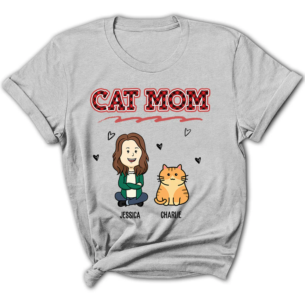 Cat Mom Red - Personalized Custom Women's T-shirt