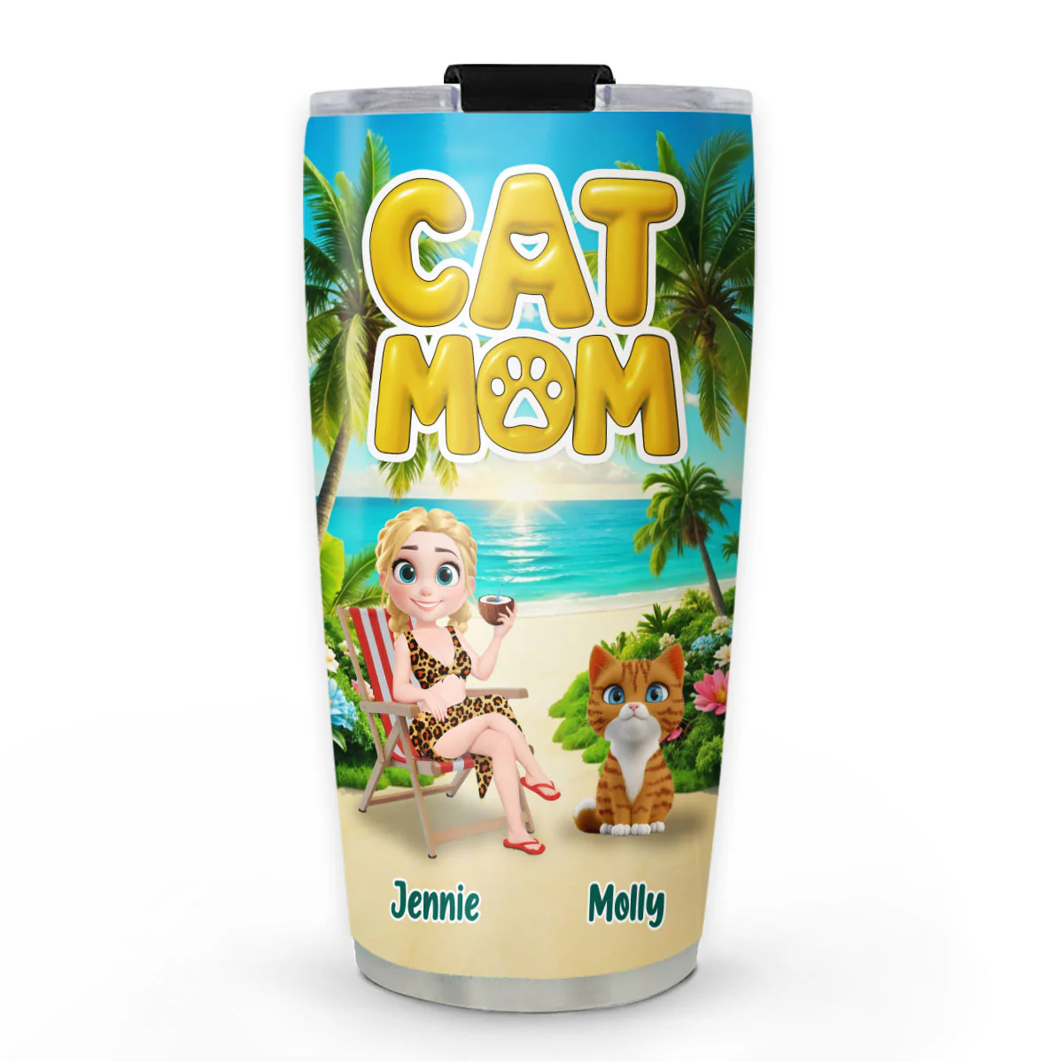 Cat Mom Summer - Personalized Custom Tumbler