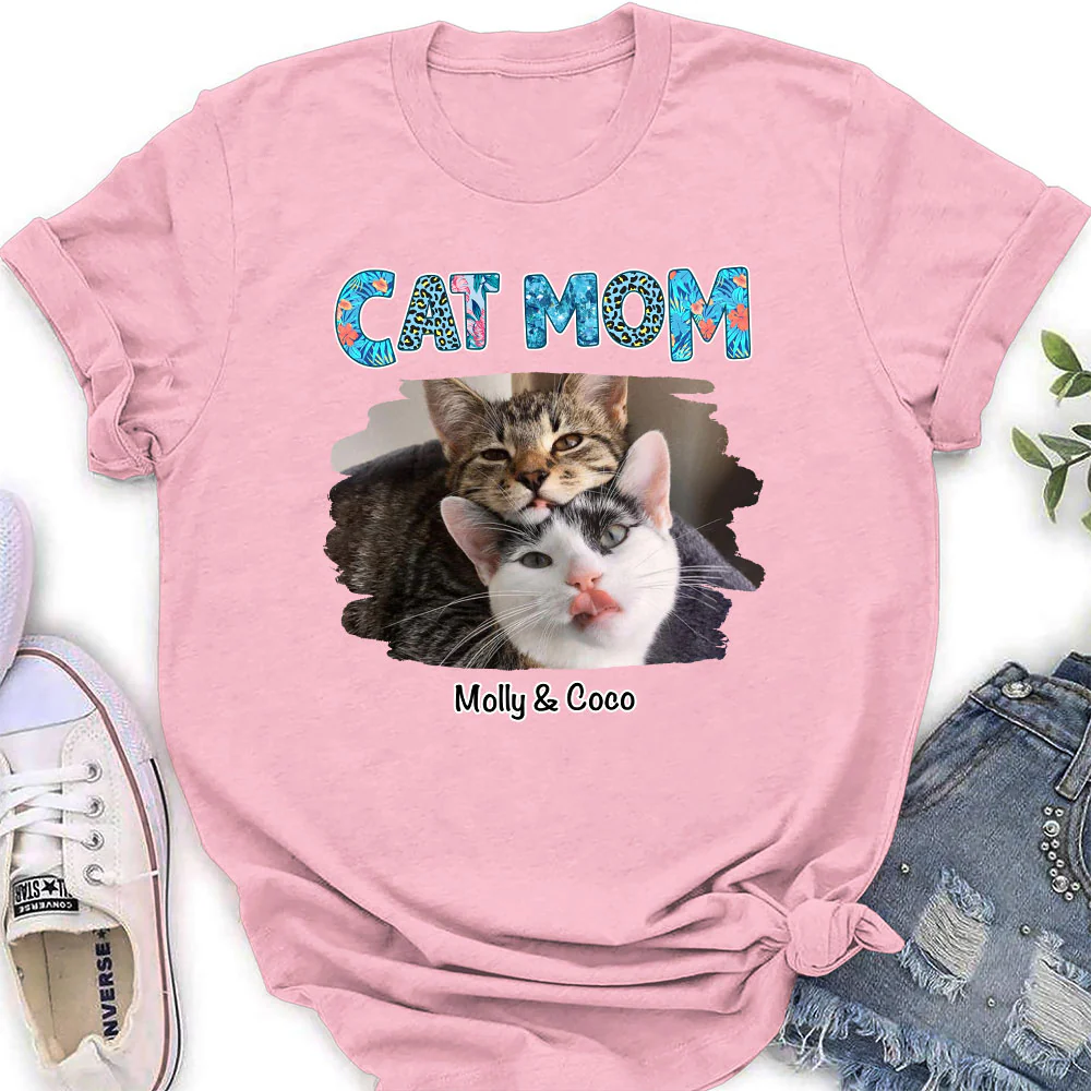 Cat Mom Summer Photo - Personalized Custom Women's T-shirt - Image 3