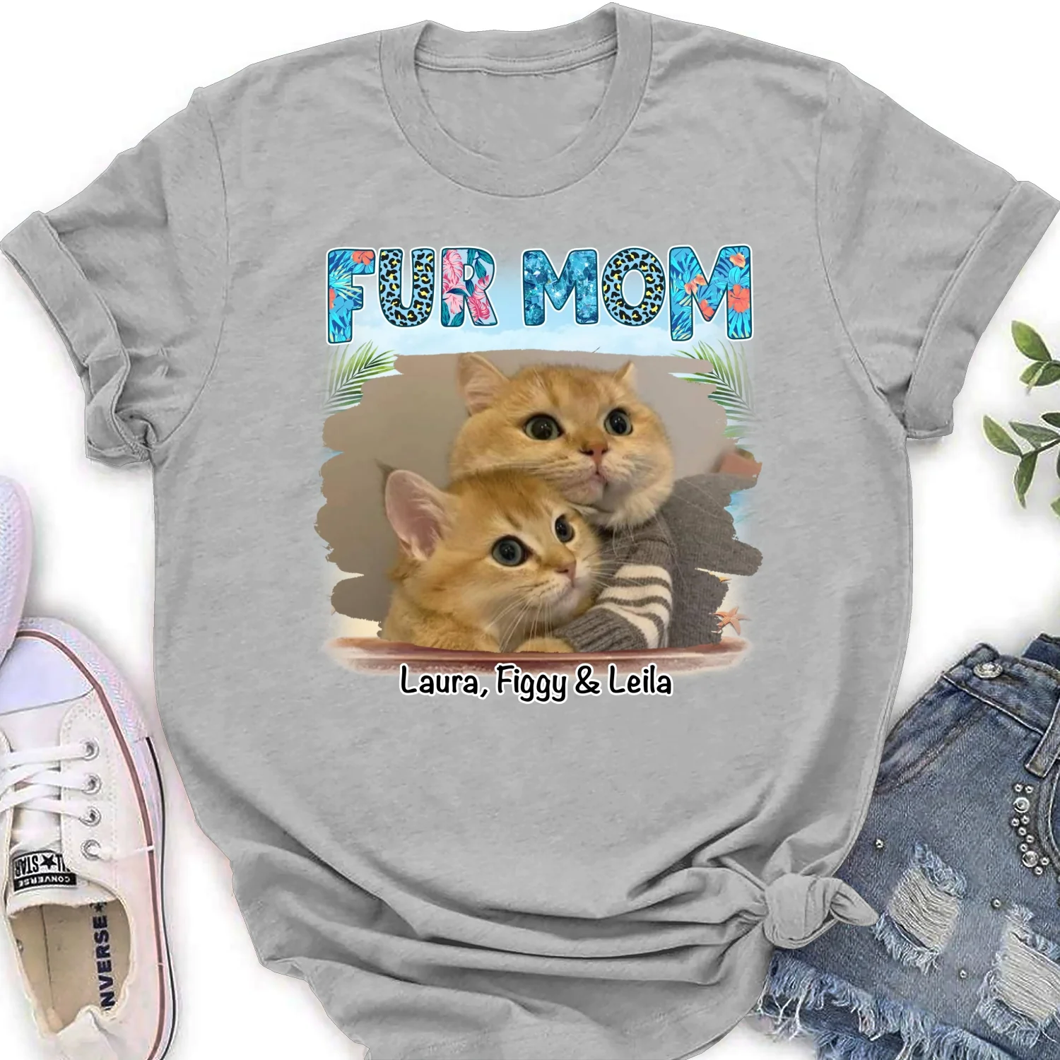 Cat Mom Summer Photo - Personalized Custom Women's T-shirt - Image 6