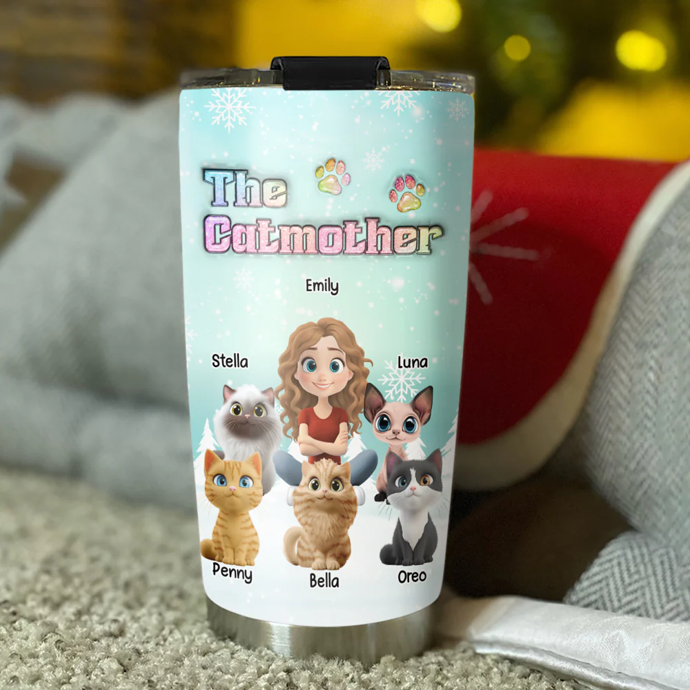 Cat Mother Cartoon - Personalized Custom 3D Inflated Effect Tumbler - Image 3