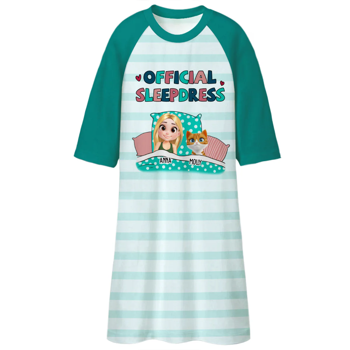 Cat Official Sleepdress Cartoon - Personalized Custom 3/4 Sleeve Dress - Image 2