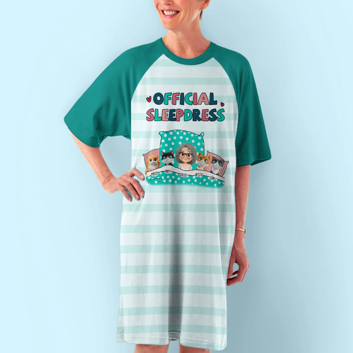 Cat Official Sleepdress Cartoon - Personalized Custom 3/4 Sleeve Dress - Image 4