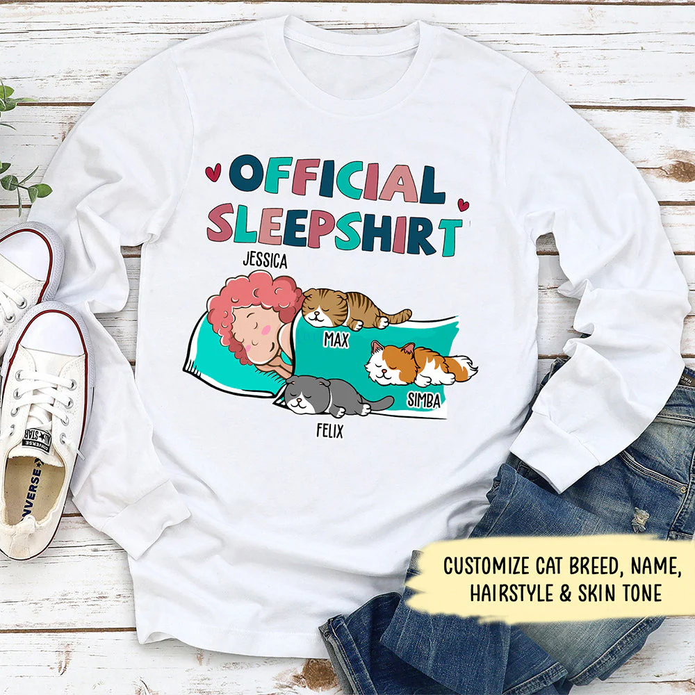 Cat Official Sleepshirt - Personalized Custom Long Sleeve T-shirt - Image 3