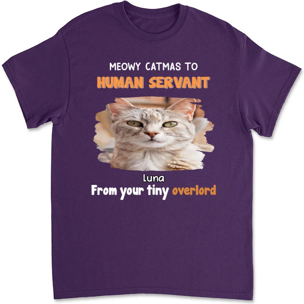 Cat Overlord And Human Servant Christmas Photo - Personalized Custom Unisex T-Shirt - Image 10