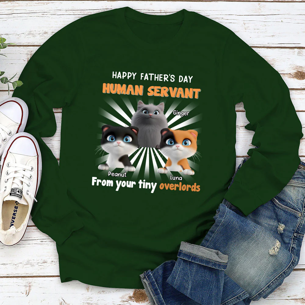Cat Overlord And Human Servant - Personalized Custom Long Sleeve T-Shirt - Image 3