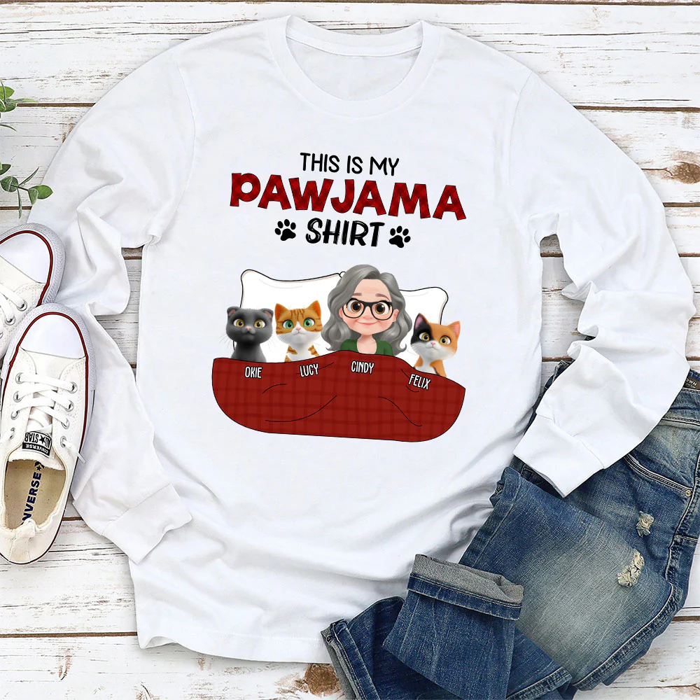 Cat Pawjama Shirt New Style - Personalized Custom Long Sleeve T-shirt - Image 2