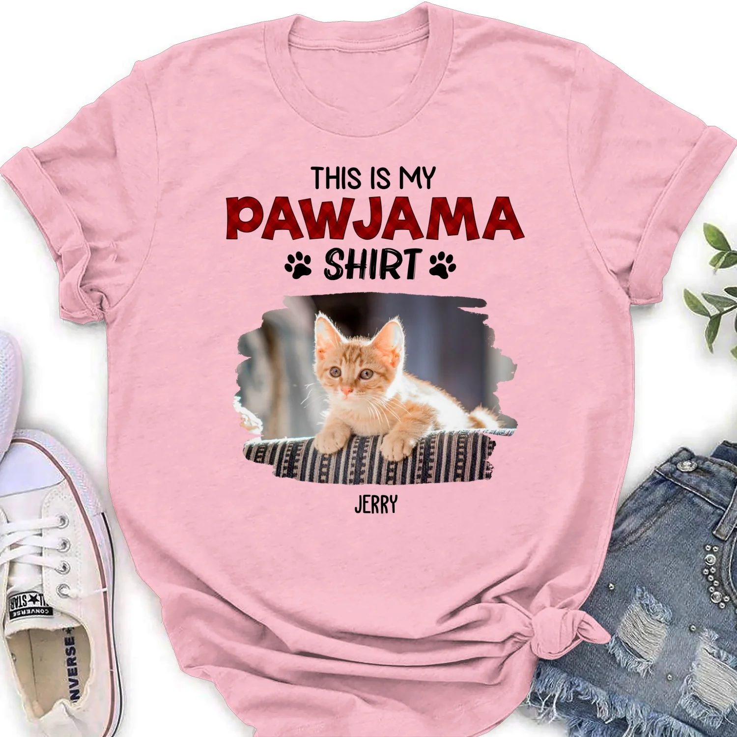 Cat Pawjama Shirt New Style Photo- Personalized Custom Women's T-Shirt - Image 7