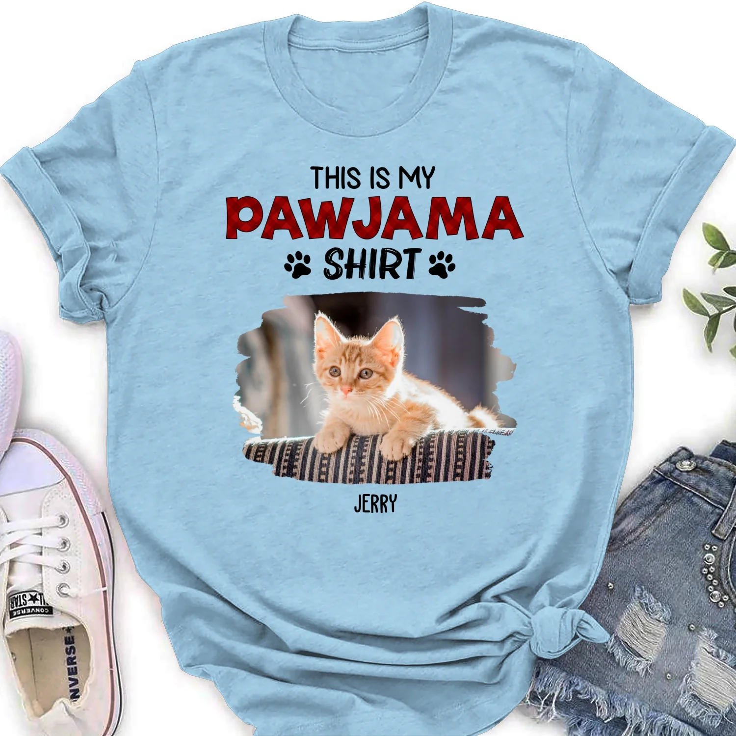 Cat Pawjama Shirt New Style Photo- Personalized Custom Women's T-Shirt - Image 8