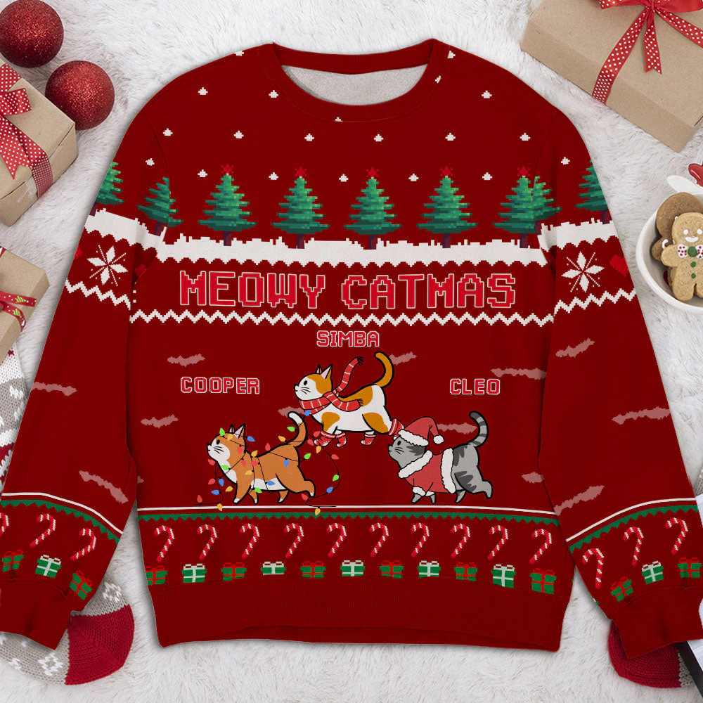 Cat Pine Tree - Personalized Custom All-Over-Print Sweatshirt - Image 2