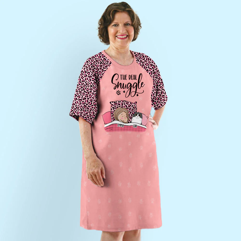 Cat Real Snuggle - Personalized Custom 3/4 Sleeve Dress - Image 2
