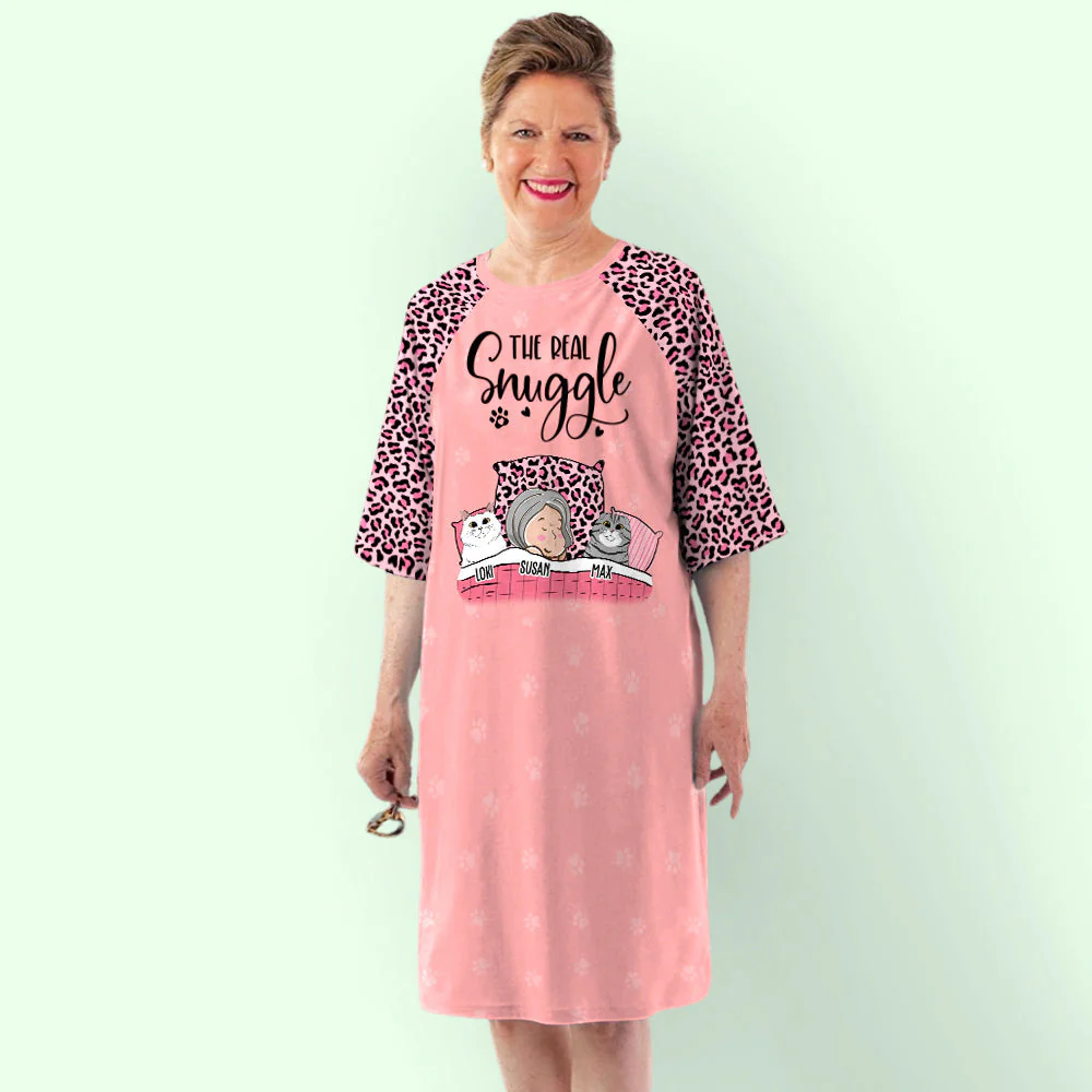Cat Real Snuggle - Personalized Custom 3/4 Sleeve Dress - Image 3