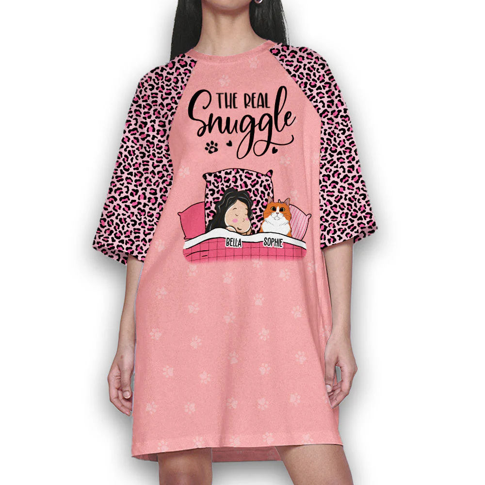 Cat Real Snuggle - Personalized Custom 3/4 Sleeve Dress - Image 4