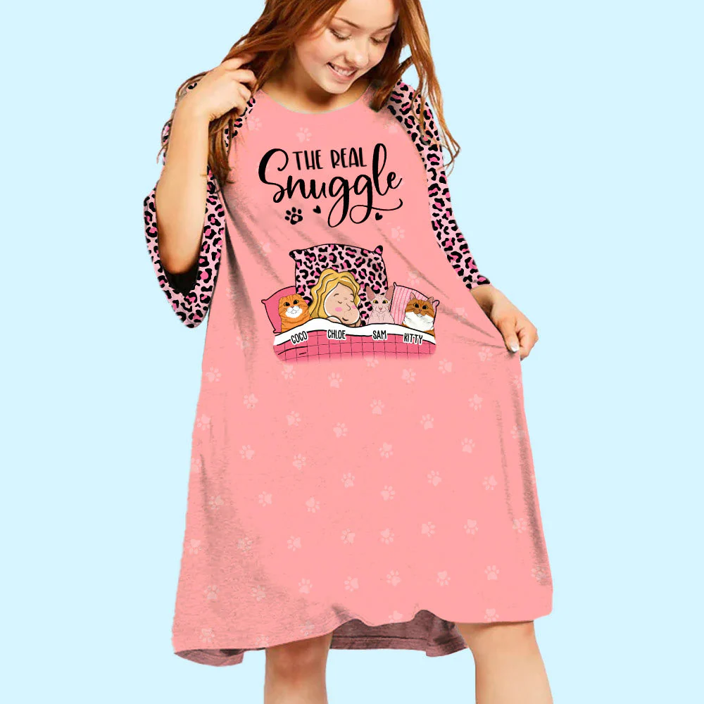 Cat Real Snuggle - Personalized Custom 3/4 Sleeve Dress - Image 5