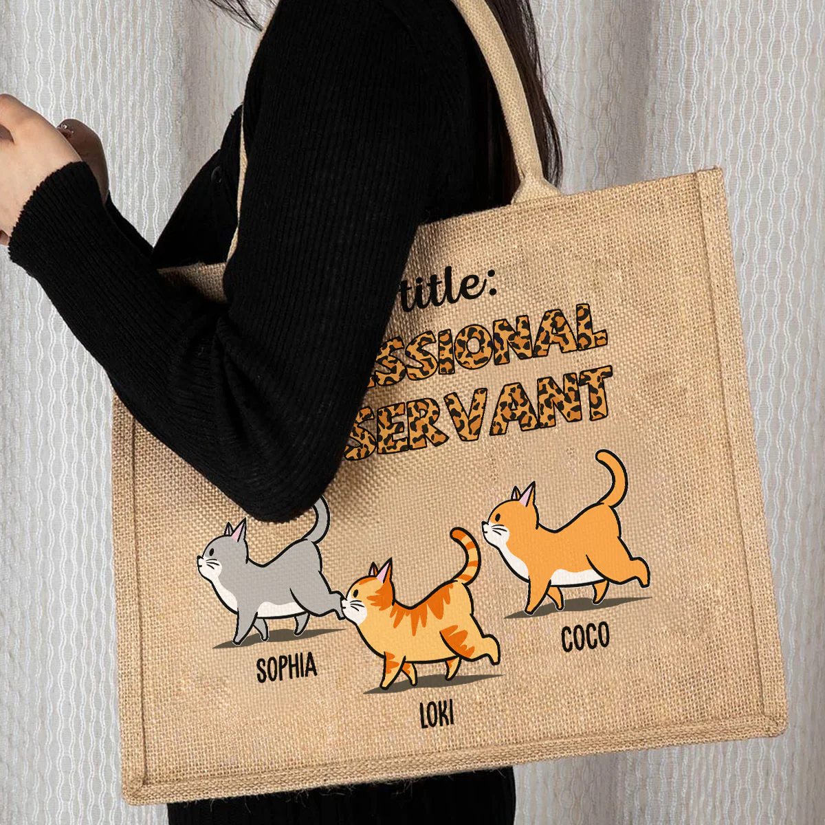 Cat Servant Is My Job - Personalized Custom Jute Tote Bag - Image 2