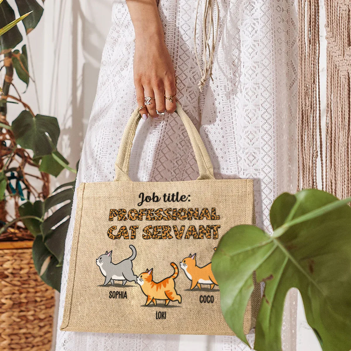 Cat Servant Is My Job - Personalized Custom Jute Tote Bag - Image 3