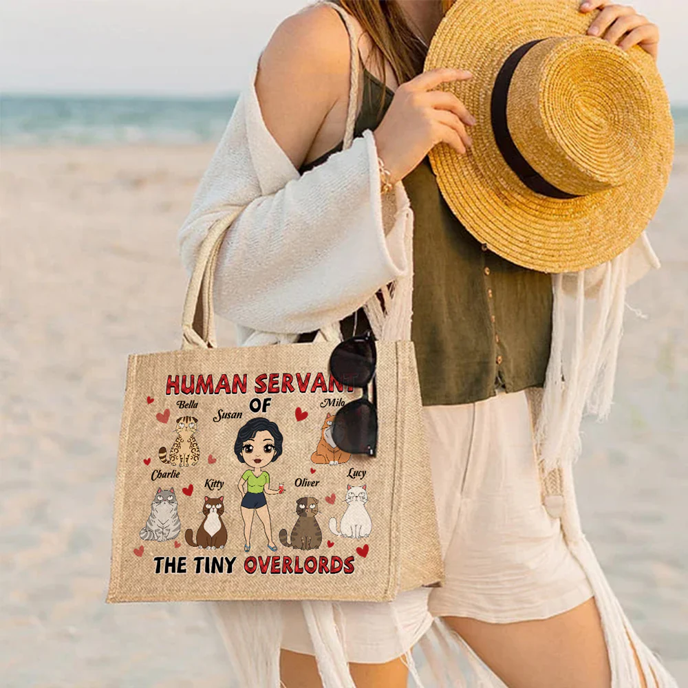 Cat Service - Personalized Custom Jute Tote Bag - Image 4