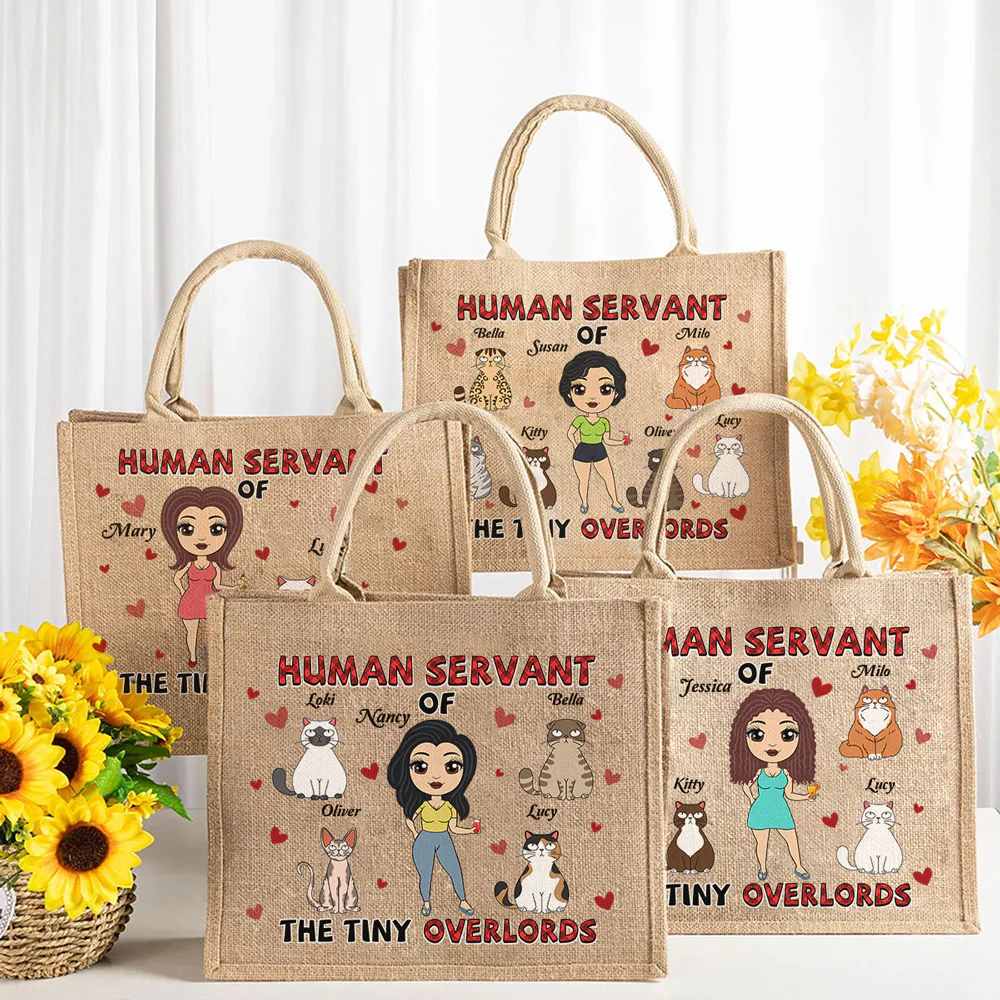Cat Service - Personalized Custom Jute Tote Bag - Image 7