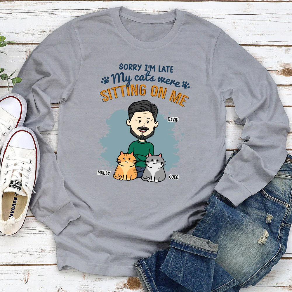 Cat Sitting On Me - Personalized Custom Long Sleeve T-shirt - Image 2