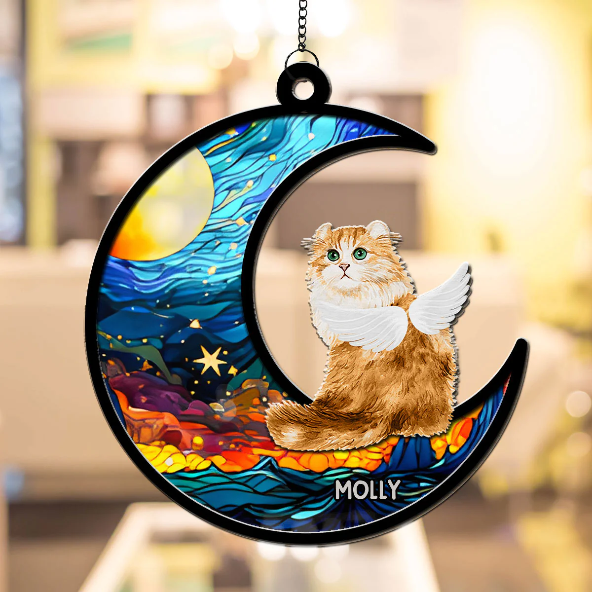 Cat Sitting On The Moon - Personalized Custom Suncatcher
