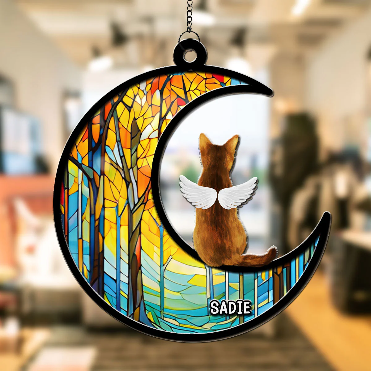 Cat Sitting On The Moon - Personalized Custom Suncatcher - Image 2