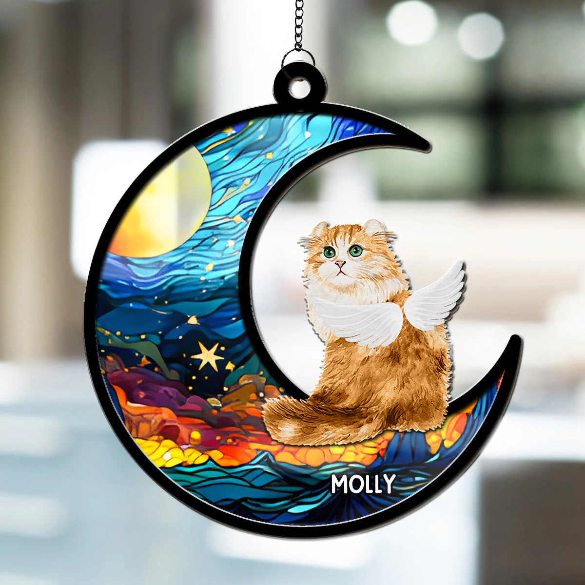 Cat Sitting On The Moon - Personalized Custom Suncatcher - Image 3