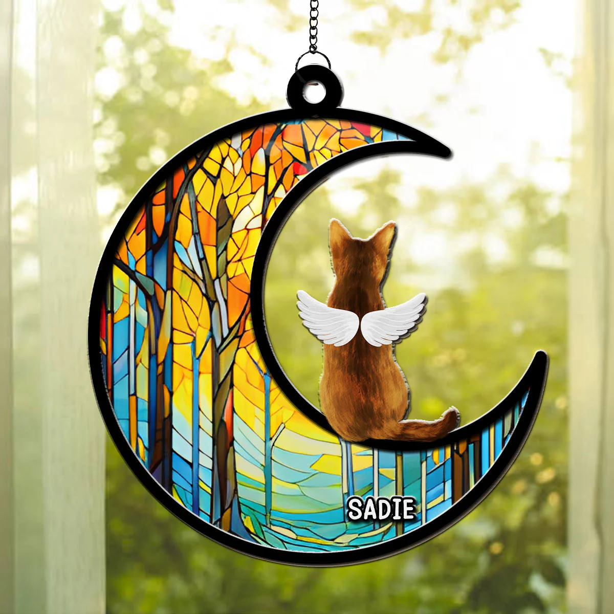 Cat Sitting On The Moon - Personalized Custom Suncatcher - Image 4
