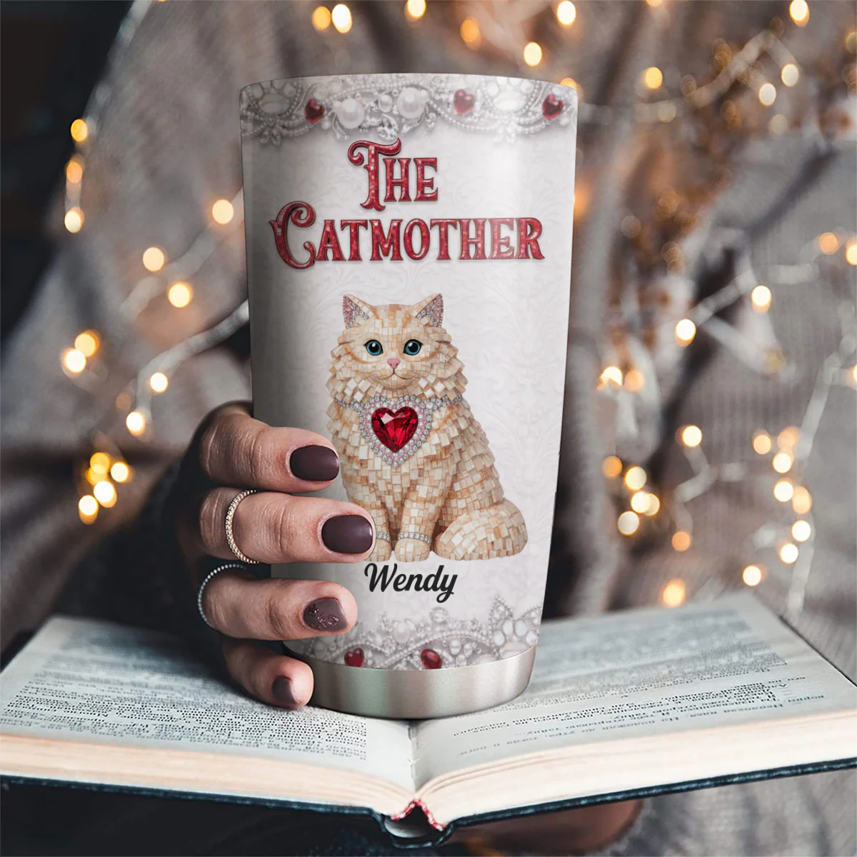 Cat Sparkling Gems - Personalized Custom 3D Effect Tumbler - Image 2