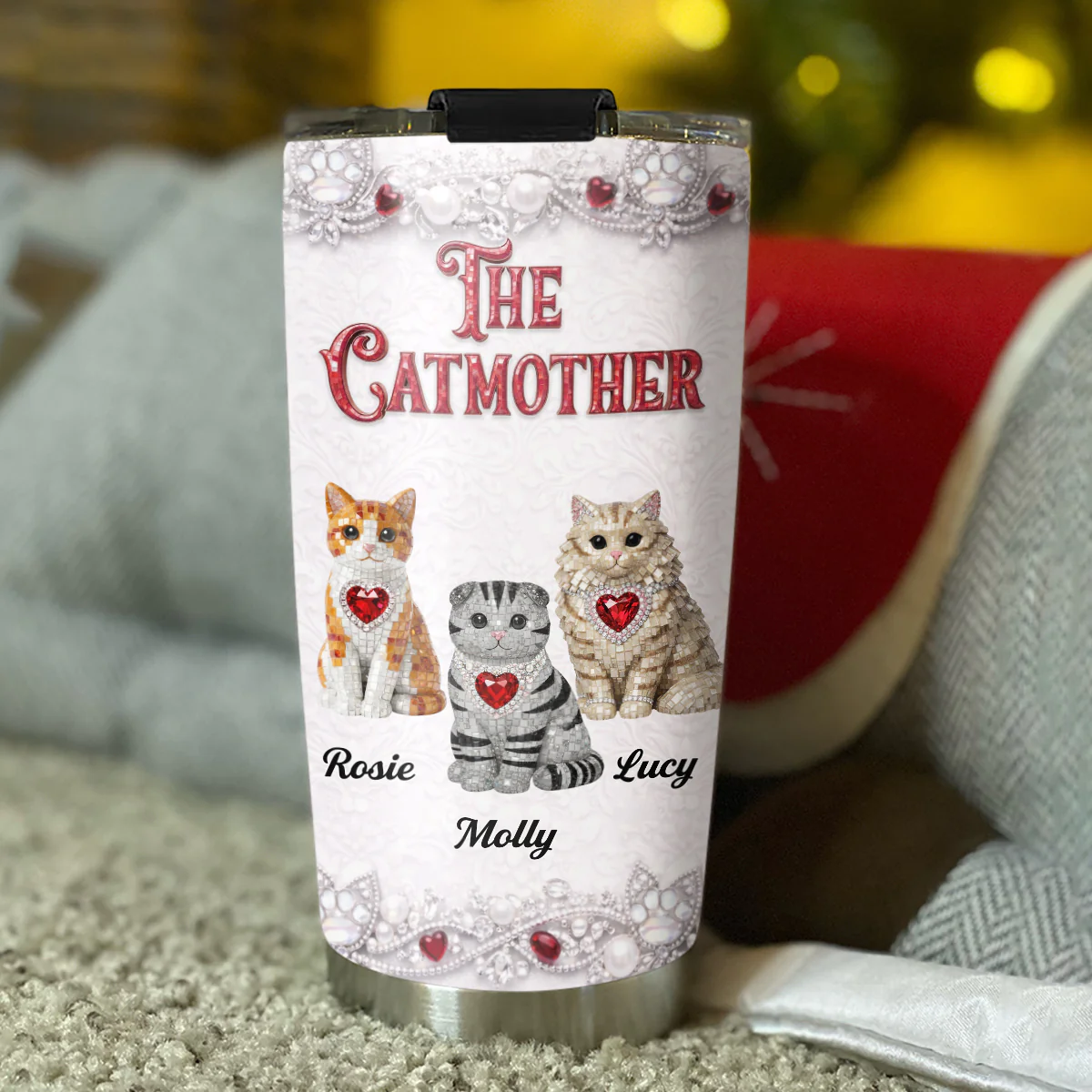 Cat Sparkling Gems - Personalized Custom 3D Effect Tumbler - Image 4
