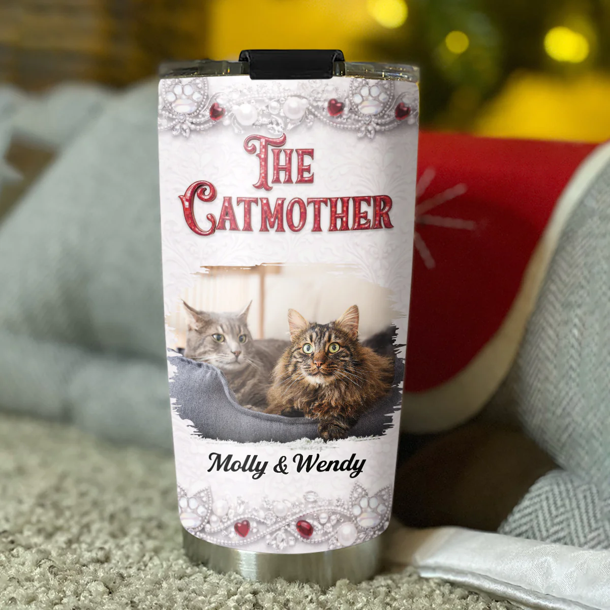 Cat Sparkling Gems Photo - Personalized Custom 3D Effect Tumbler - Image 4