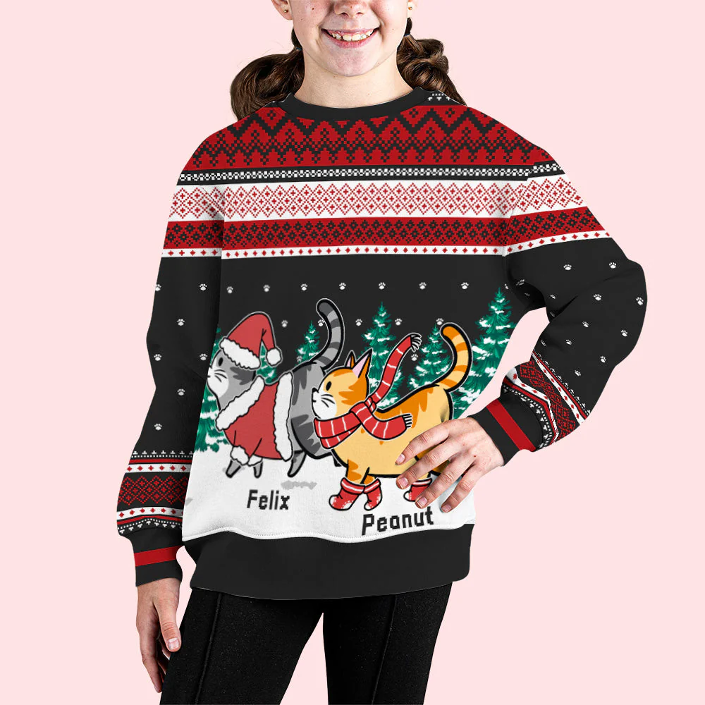 Cat Walking In Snow - Personalized Custom Kids All-Over-Print Sweatshirt