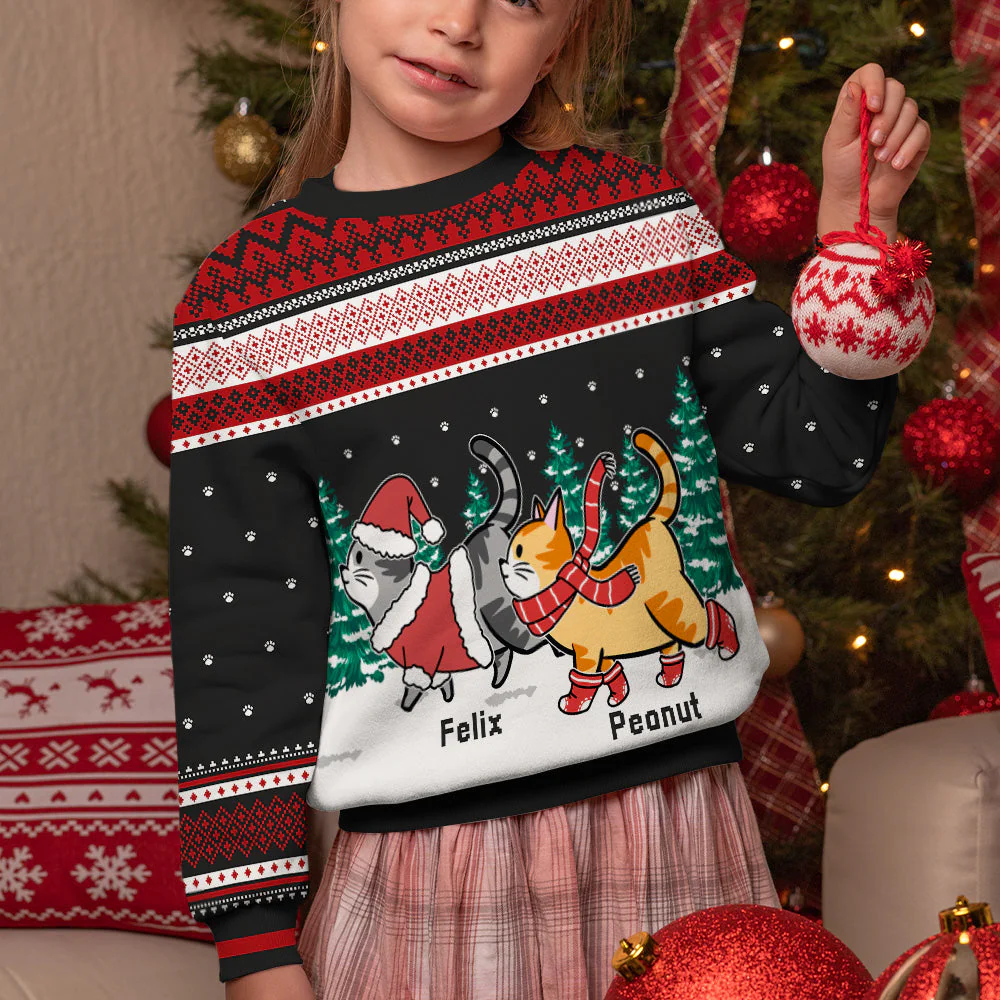 Cat Walking In Snow - Personalized Custom Kids All-Over-Print Sweatshirt - Image 4