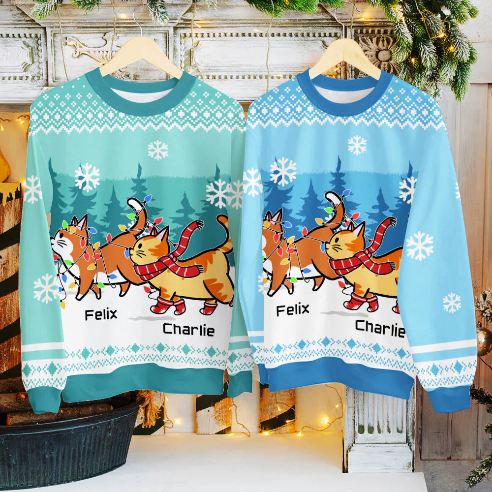 Cat Walking Mint - Personalized Custom All-Over-Print Sweatshirt - Image 4