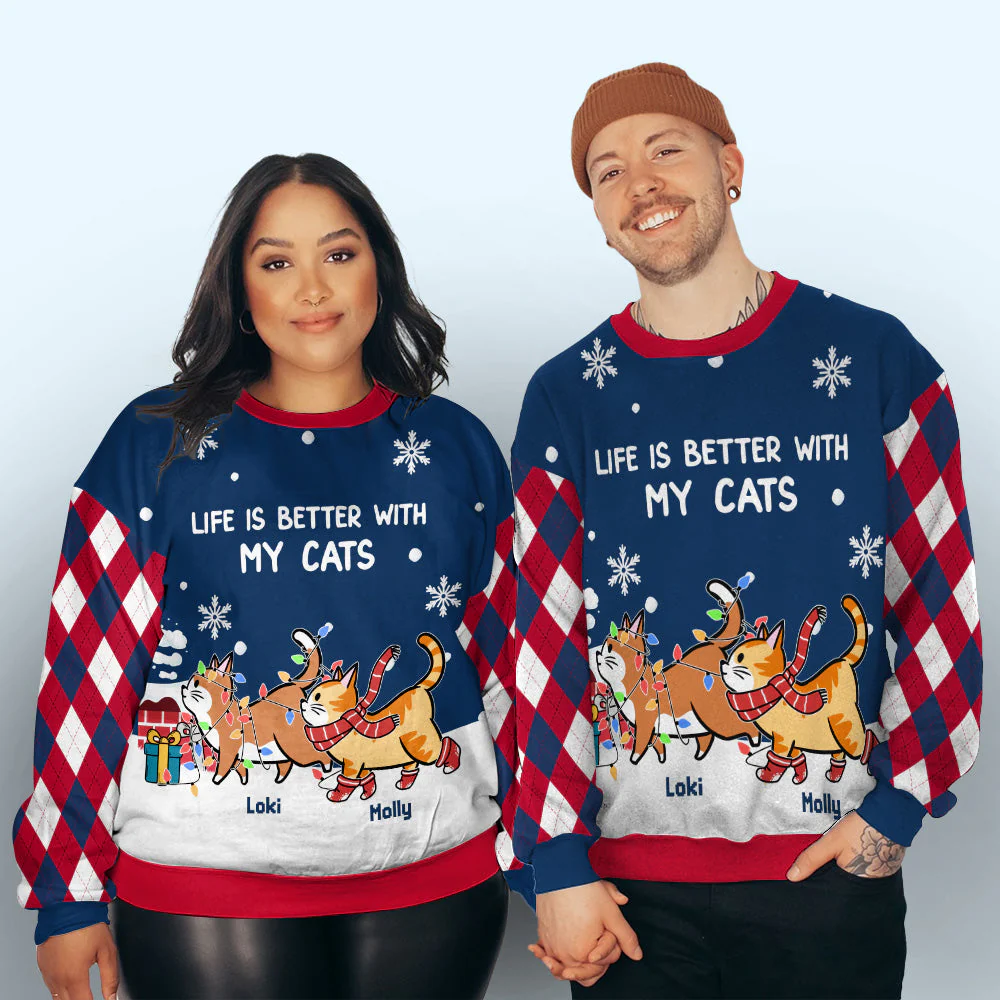 Cat Walking On Roof - Personalized Custom All-Over-Print Sweatshirt - Image 3
