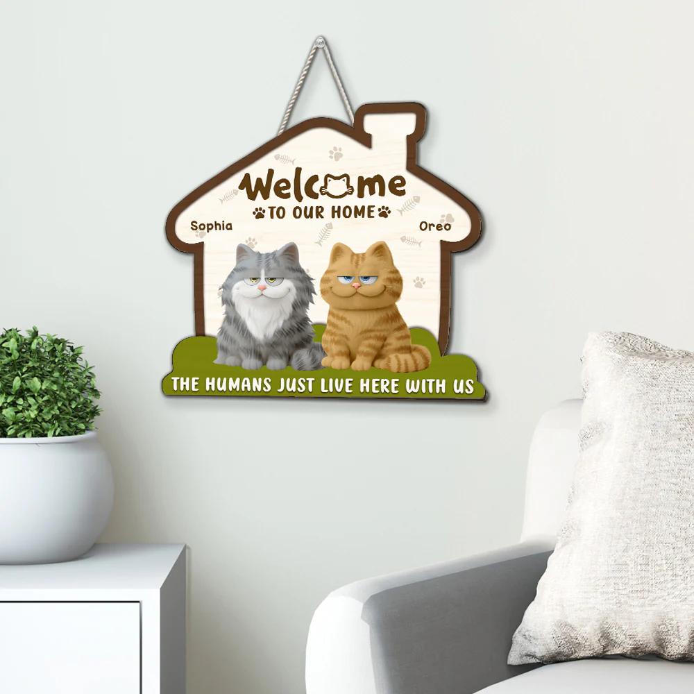 Cat Welcome You - Personalized Custom Wood Sign - Image 4
