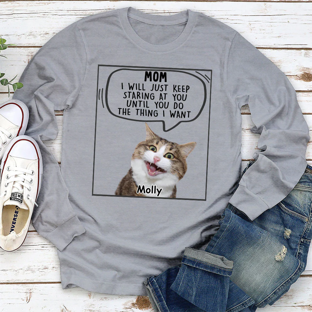 Cat Will Just Keep Staring Photo - Personalized Custom Long Sleeve T-shirt - Image 3