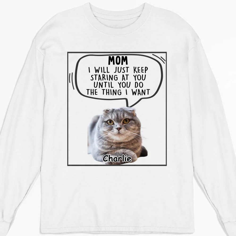Cat Will Just Keep Staring Photo - Personalized Custom Long Sleeve T-shirt - Image 4