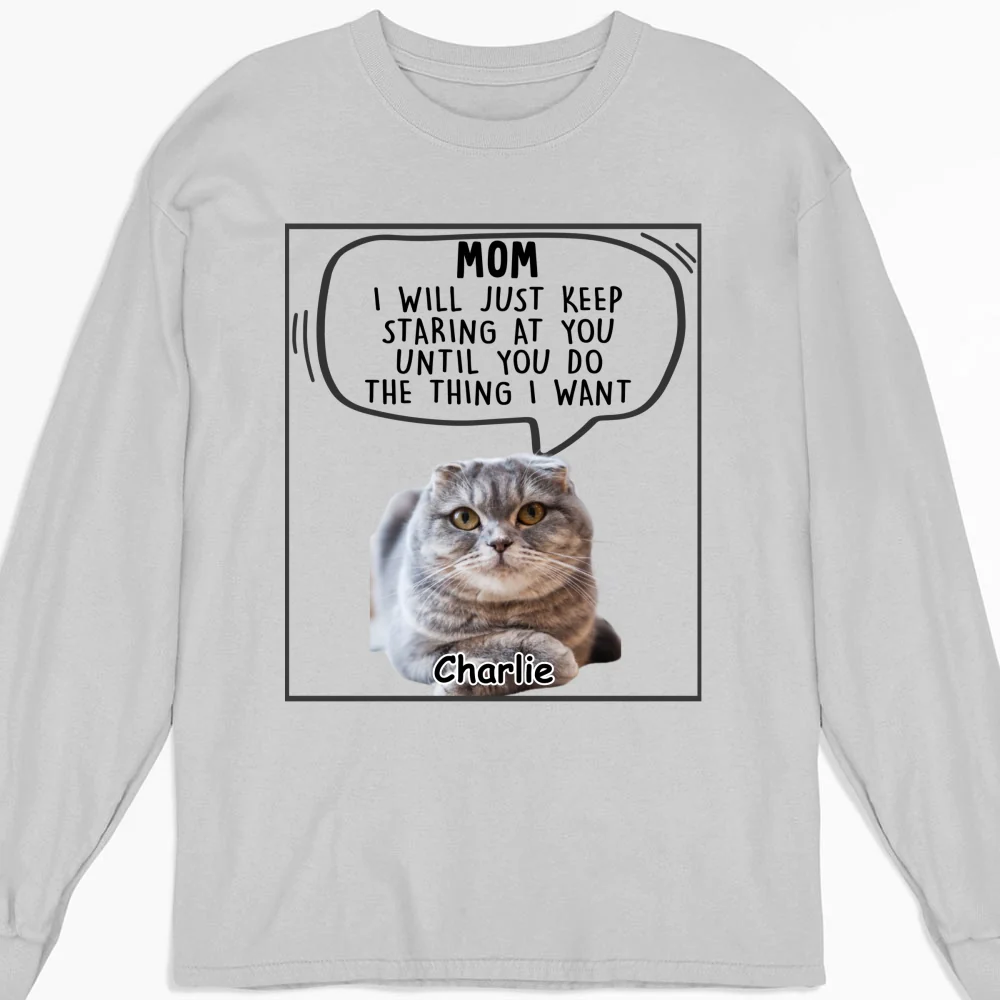 Cat Will Just Keep Staring Photo - Personalized Custom Long Sleeve T-shirt - Image 5