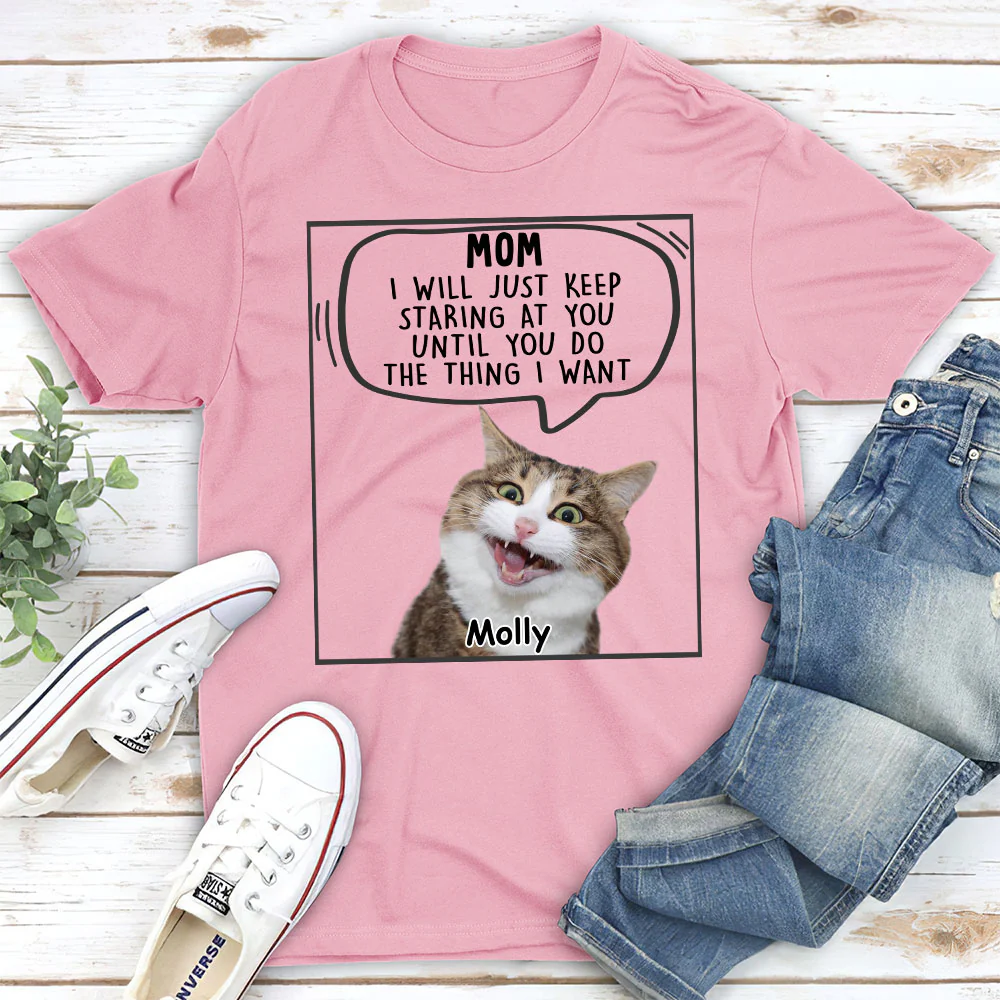 Cat Will Just Keep Staring Photo - Personalized Custom Unisex T-shirt - Image 3