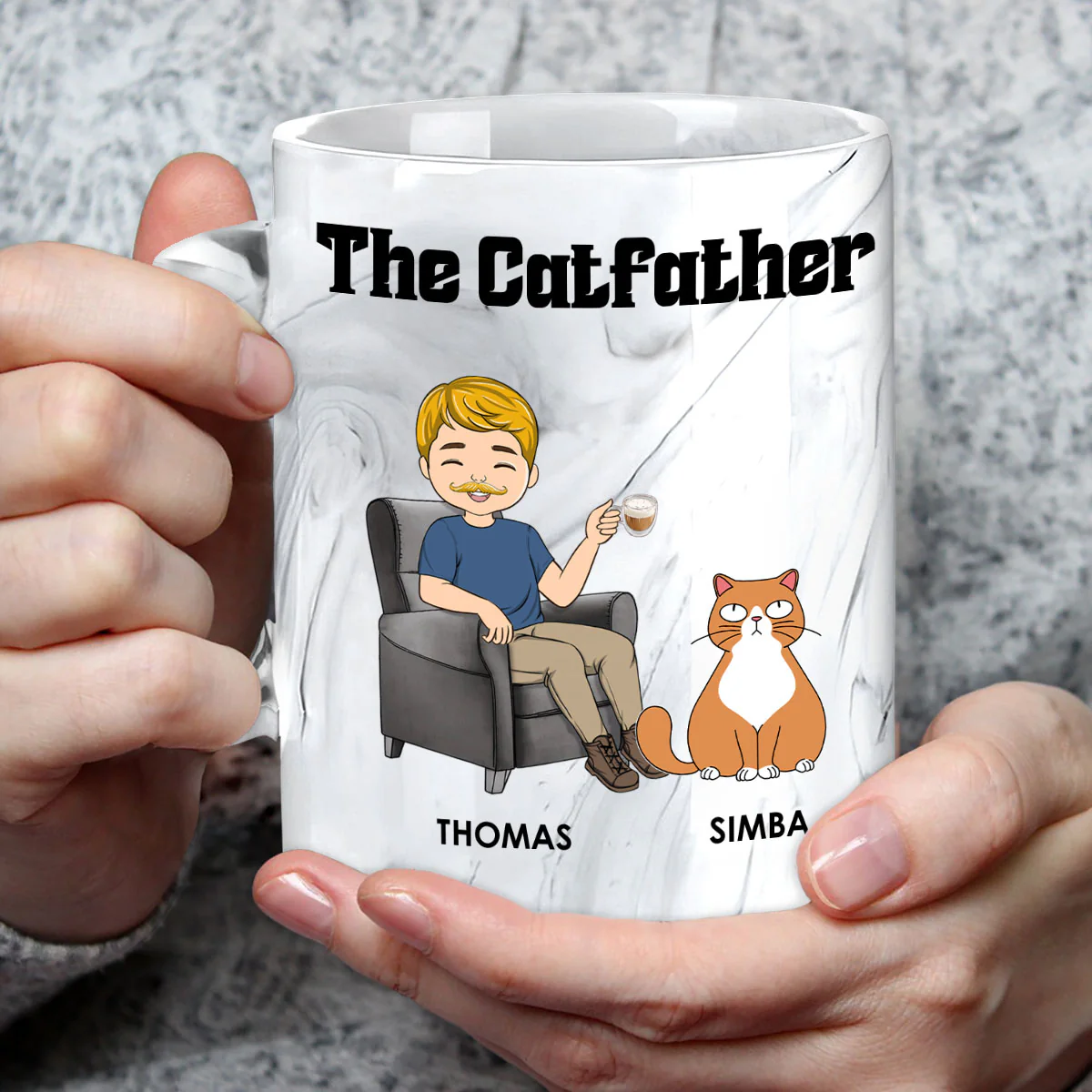 Catfather - Personalized Custom Grey Marble Mug - Image 3