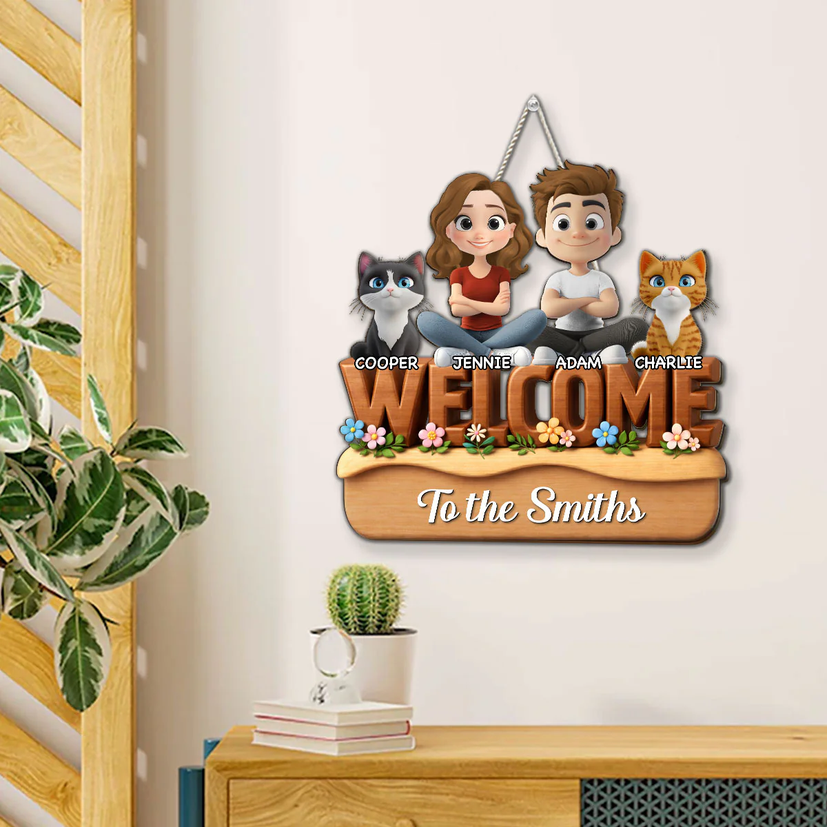 Cats Be Nice Here - Personalized Custom 3D Effect Wood Sign - Image 2