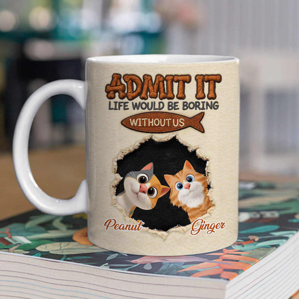 Cats Make Life Less Boring - Personalized Custom Coffee Mug - Image 2