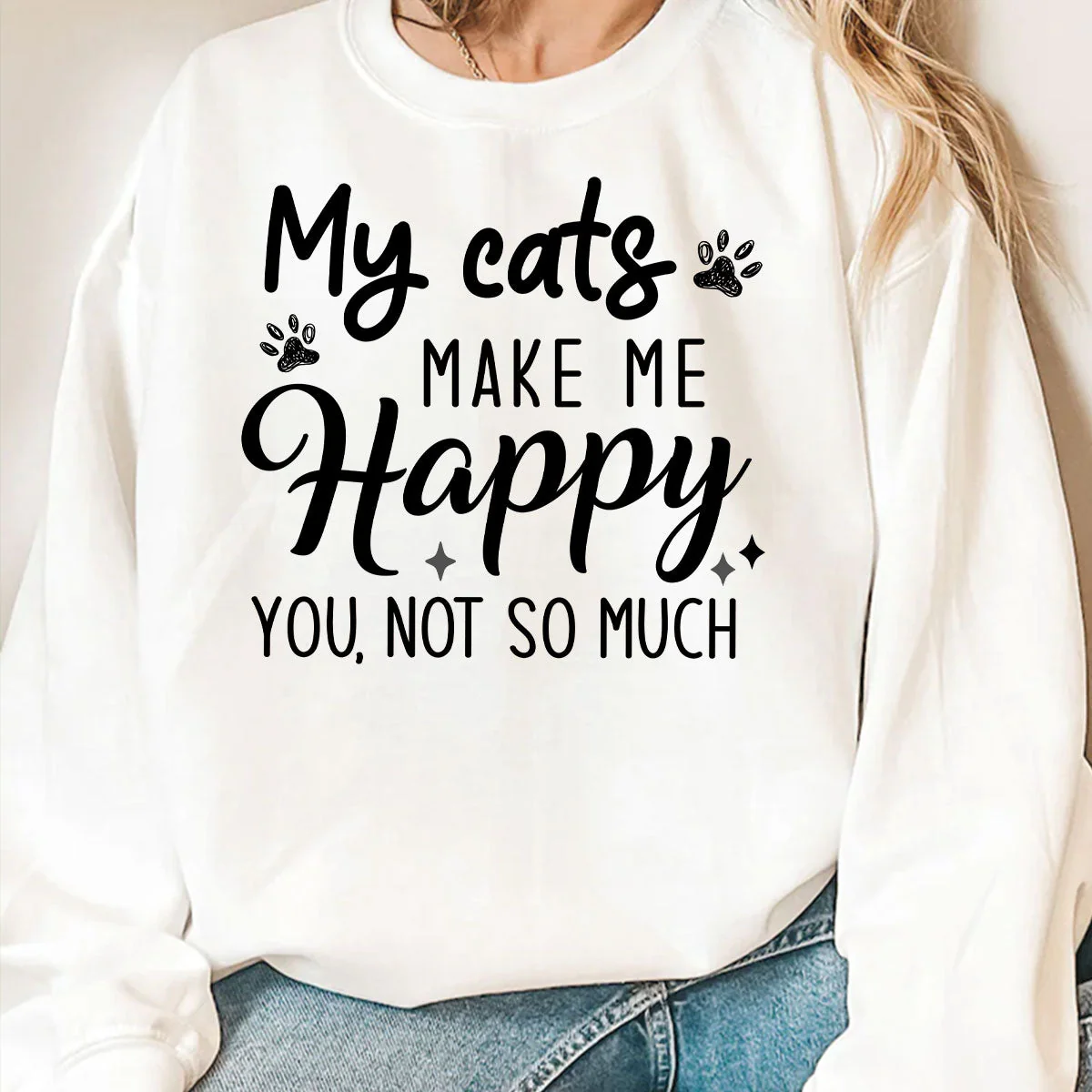 Cats Make Me Happy - Personalized Custom Long Sleeve T-shirt - Image 4