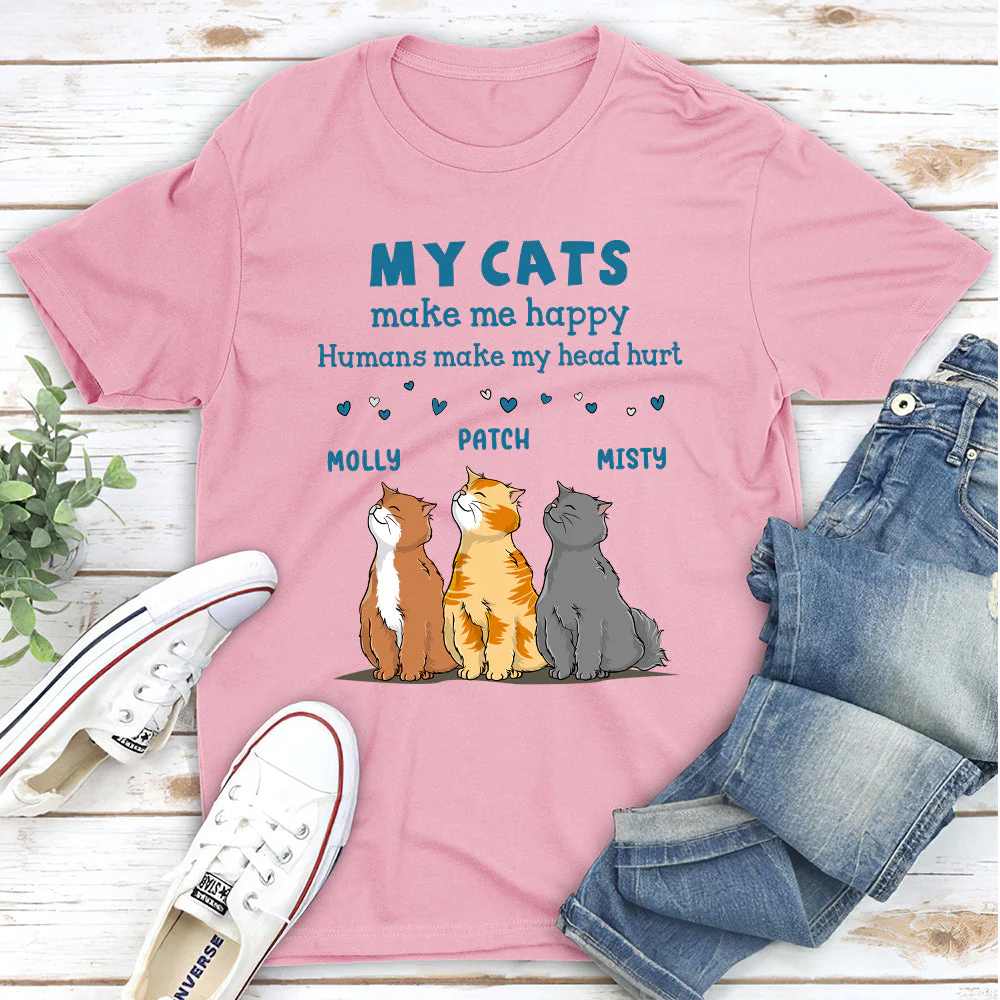 Cats Make Me Happy- Personalized Custom Unisex T-shirt - Image 4