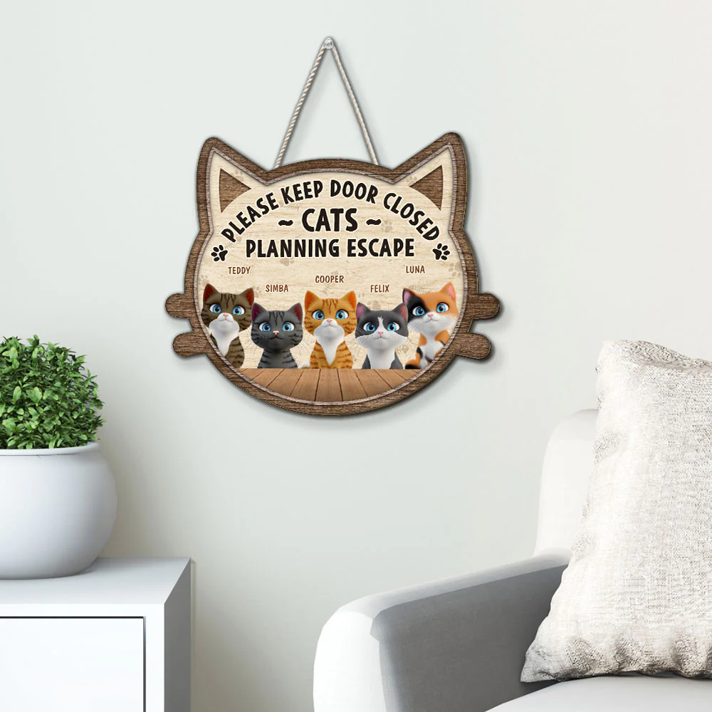 Cats Planning Escape Cartoonize - Personalized Custom Wood Sign - Image 3