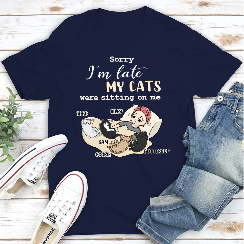 Cats Sitting On Me - Personalized Custom Unisex T-shirt - Image 4