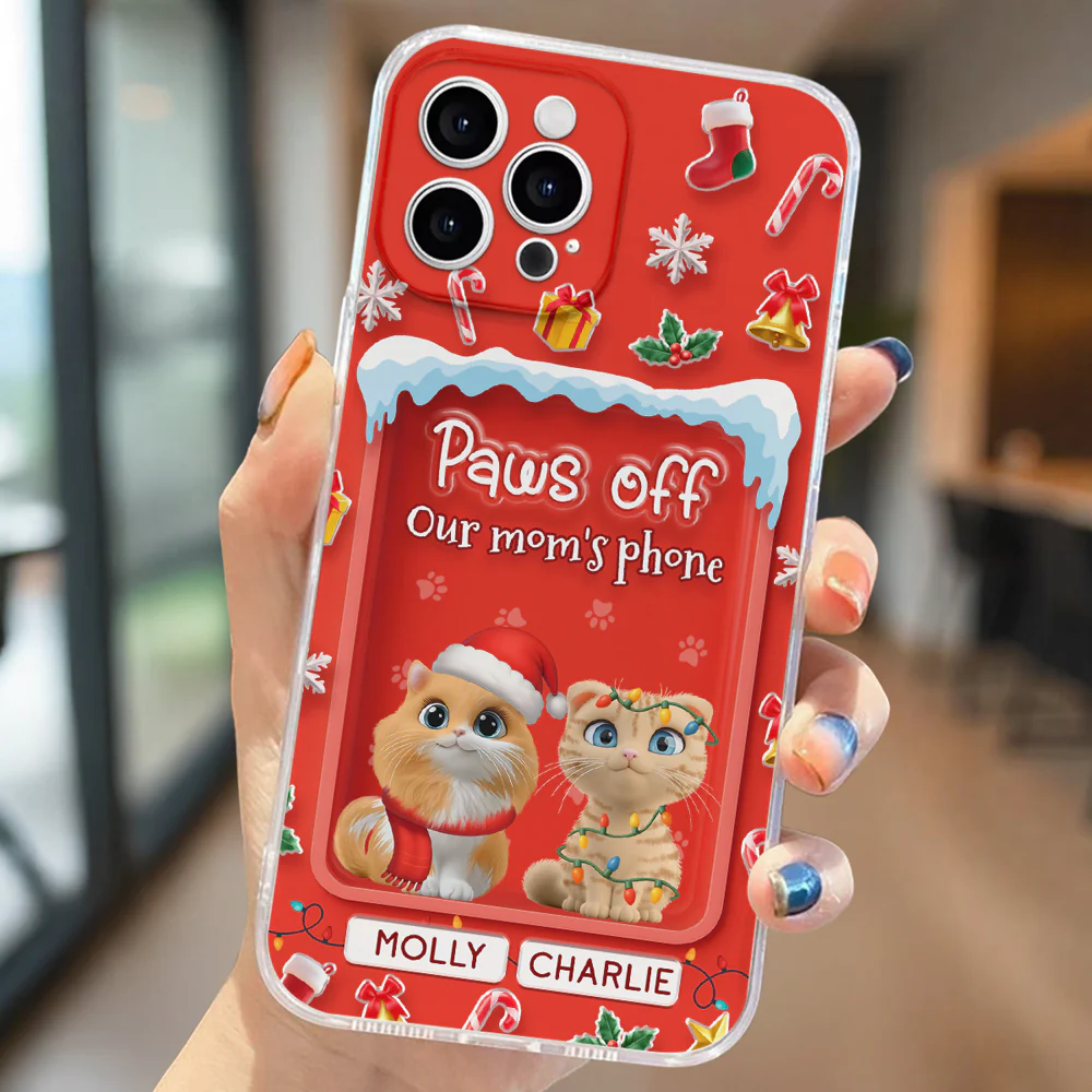 Cats Under The Mistletoe - Personalized Custom 3D Effect Phone Case - Image 3