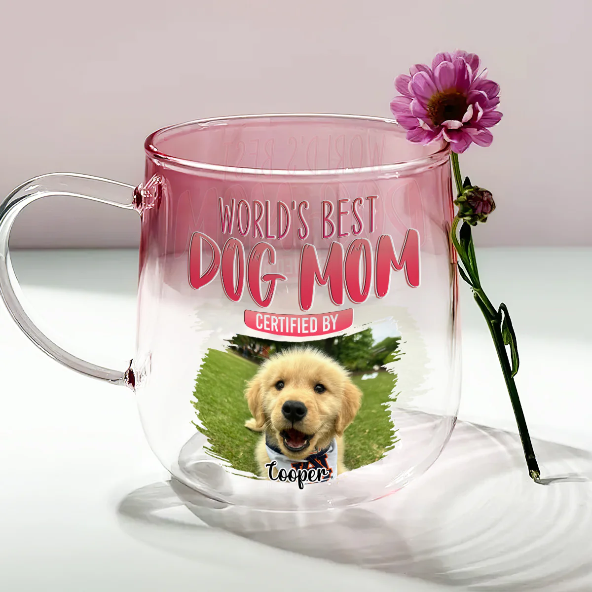 Certified By You Photo - Personalized Custom Pink Gradient Glass Mug - Image 2