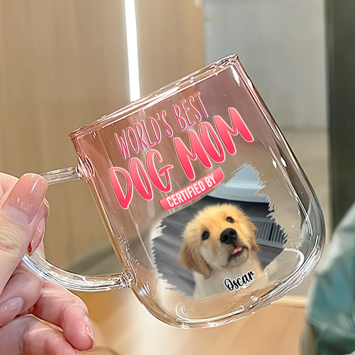 Certified By You Photo - Personalized Custom Pink Gradient Glass Mug - Image 3