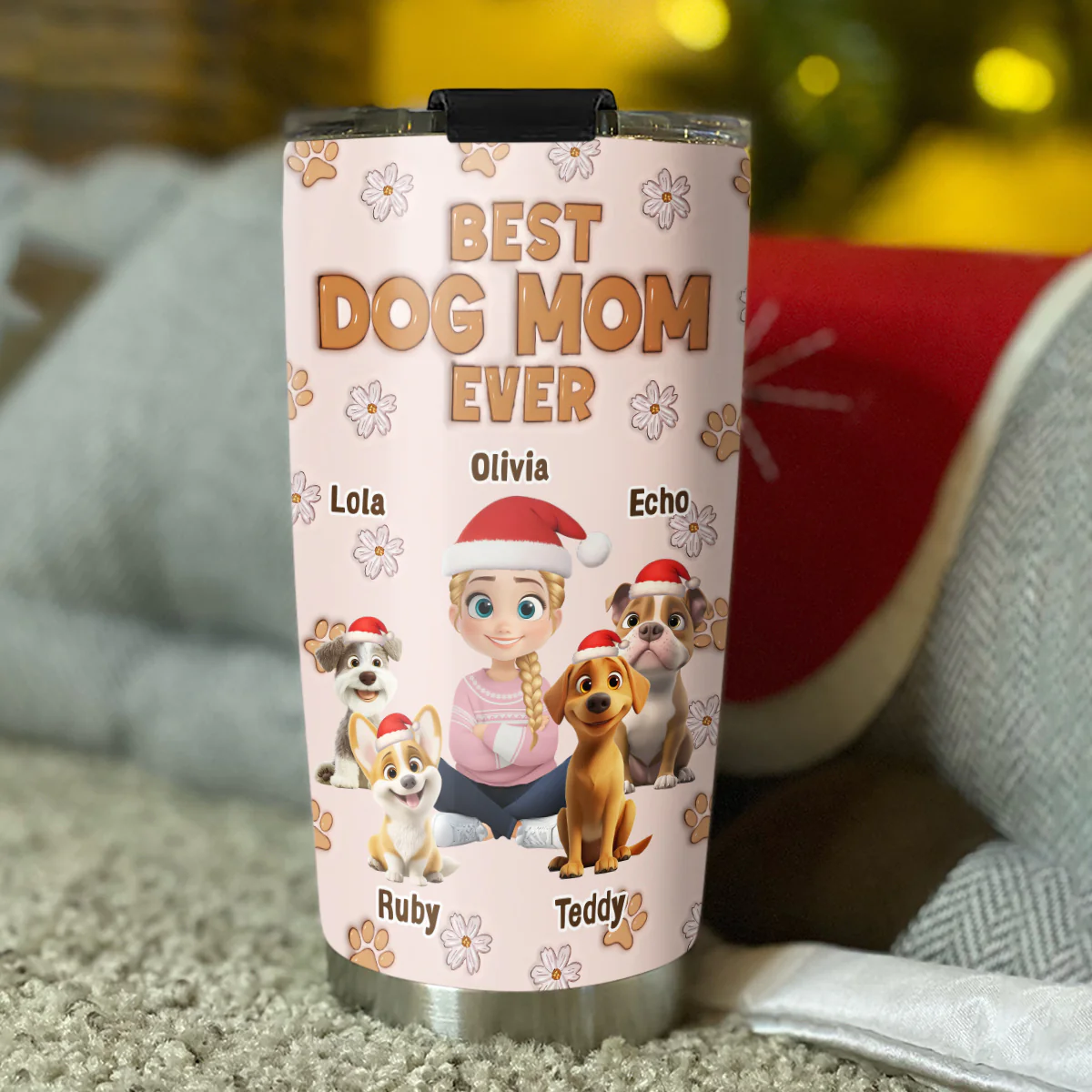Charming Girl And Dogs - Personalized Custom 3D Inflated Effect Tumbler - Image 4